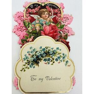 Vintage Large Antique Victorian‎ Pull Down Valentine w/ Cupid. Made In Germany
